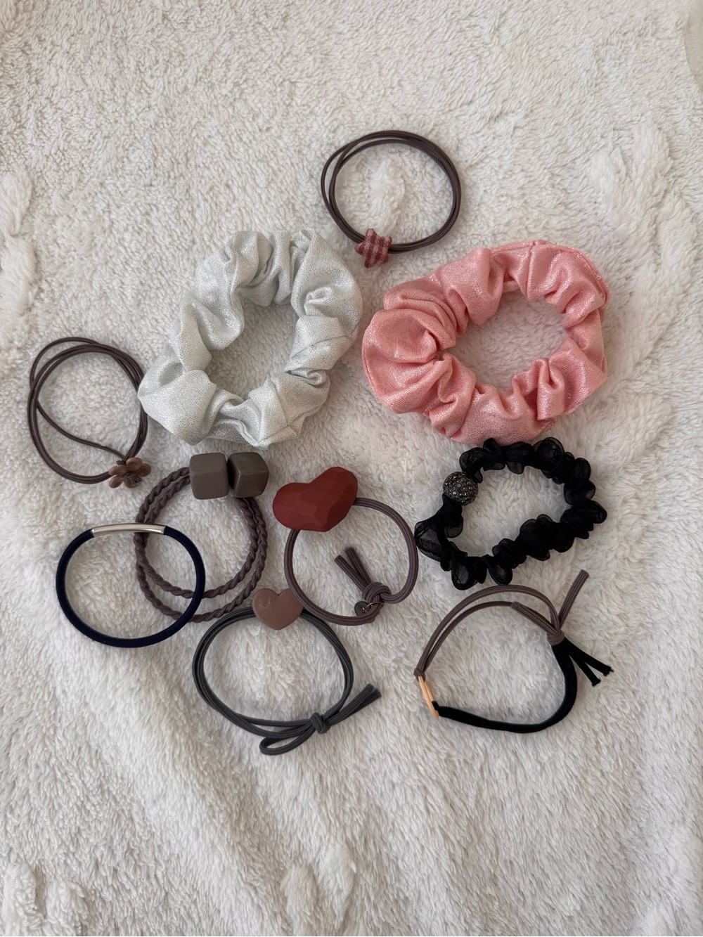 Pink and Silver Scrunchie & Ponytail Hair Tie Set